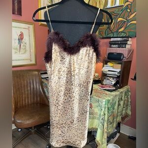 Cinema Etoile Vintage y2k Cheetah Print Mini Sleep dress with feathers Small